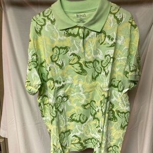 Kenneth Cole Light Green Polo with Green & White Butterfly Motif